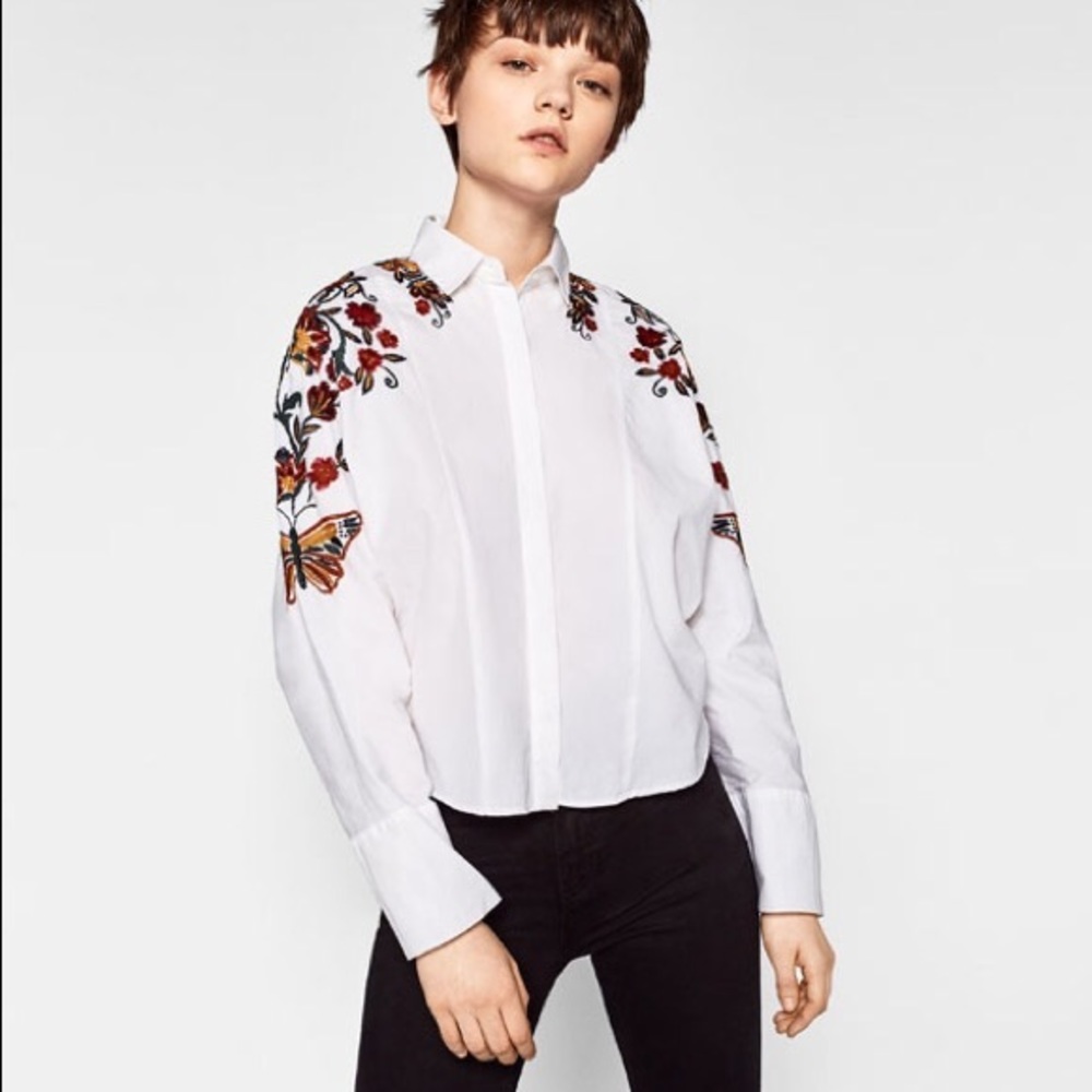 Zara Cropped Embroidered Shirt